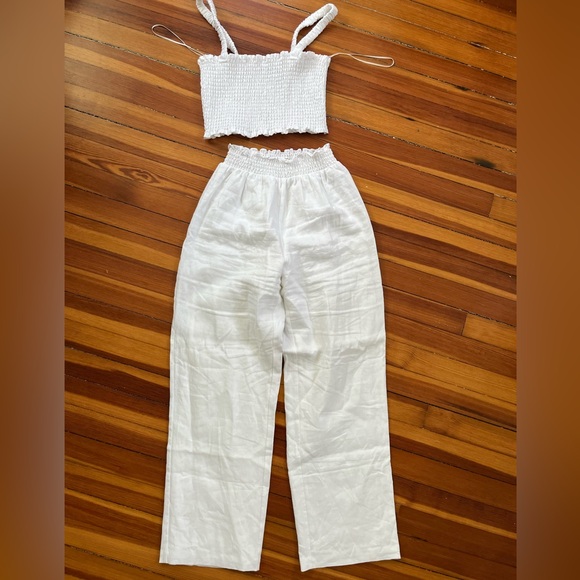 Reformation Vera Two Piece Set Linen White Sz 6 - Picture 2 of 5